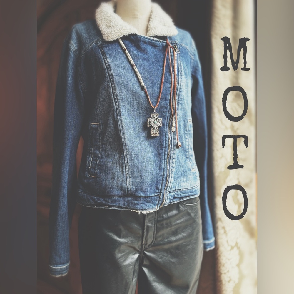Denim Moto Jacket with Faux Sherpa Collar - Juniors XXL